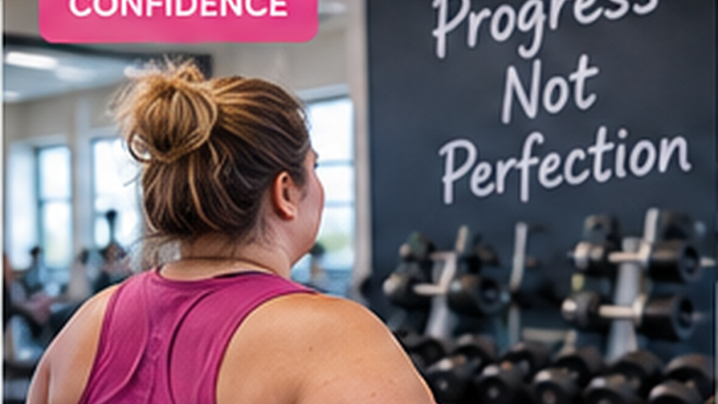Plus-size woman exercising confidently in a welcoming gym environment.